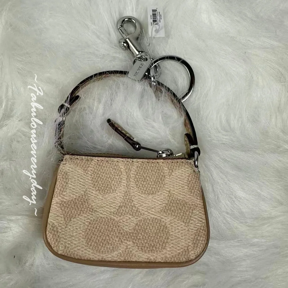 Coach Mini Nolita Bag Charm In Signature Canvas CX067 Silver Sand Taupe NWT
